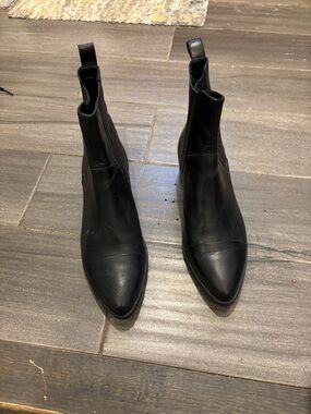 Women's Black Pointed Toe Chelsea Booties - Sleek Ankle Boots, leather.